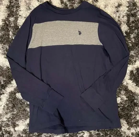 U.S. Polo Assn. Men's Colorblock Long Sleeve Jersey T-Shirt Navy and Grey - Picture 1 of 3